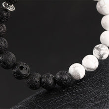 White/Black Weathering Agate Natural Stone Beads Bracelet With Leopard Lava Stone For Men Women J4U66