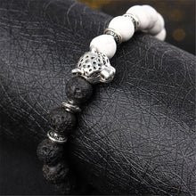 White/Black Weathering Agate Natural Stone Beads Bracelet With Leopard Lava Stone For Men Women J4U66