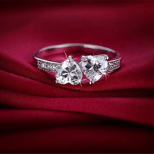 Women 18K White Gold Plated Double Heart Shape CZ Rings Crystal Ring Wedding J4U66