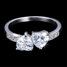 Women 18K White Gold Plated Double Heart Shape CZ Rings Crystal Ring Wedding J4U66
