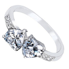 Women 18K White Gold Plated Double Heart Shape CZ Rings Crystal Ring Wedding J4U66