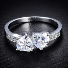 Women 18K White Gold Plated Double Heart Shape CZ Rings Crystal Ring Wedding J4U66