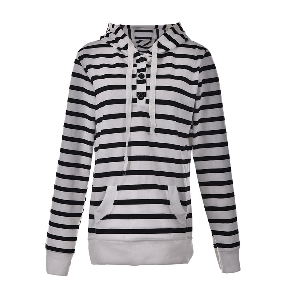 Women Striped Pullover Hoodie Jumper Top Hooded Pullover /Long Sleeve Woman Hoodies & Sweatshirts J4U66