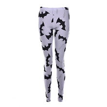 Women White Thin Fitness Leggings Bat Printed Leggings Skinny Animal Punk Style One Size  J4U66