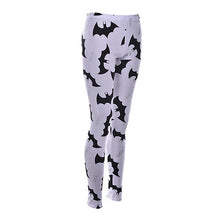 Women White Thin Fitness Leggings Bat Printed Leggings Skinny Animal Punk Style One Size  J4U66