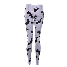 Women White Thin Fitness Leggings Bat Printed Leggings Skinny Animal Punk Style One Size  J4U66