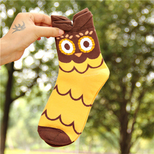 5 Colors Women Cute 3D Owl Print Socks Durable Casual Socks  J4U66