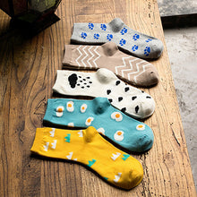 Japanese Women Wind Cloud Rain Weather Socks Cartoon Weed Egg Rural Striped Footprint Socks 5 Styles J4U66
