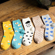 Japanese Women Wind Cloud Rain Weather Socks Cartoon Weed Egg Rural Striped Footprint Socks 5 Styles J4U66
