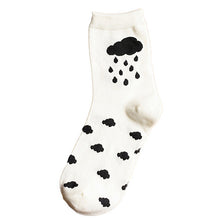 Japanese Women Wind Cloud Rain Weather Socks Cartoon Weed Egg Rural Striped Footprint Socks 5 Styles J4U66