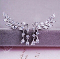 Rhinestone Tassel Leaves Stud Earring Ear Drop Ear Stud Earrings Women Statement Jewelry J4U66