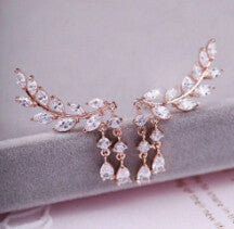Rhinestone Tassel Leaves Stud Earring Ear Drop Ear Stud Earrings Women Statement Jewelry J4U66