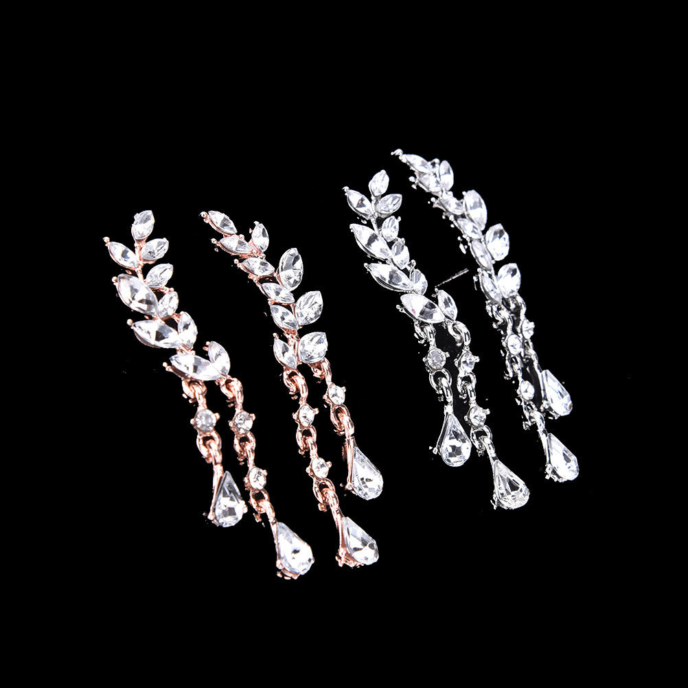 jewelry Korean silver gold crystal leaves drop earrings For women Gift J4U66