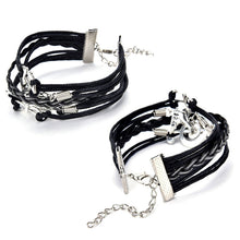 Jewelry Black Braided Wristband Bracelet Anchor Two birds Musical Note Eight Charms Bracelet Friendship Bracelets J4U66