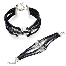 Jewelry Black Braided Wristband Bracelet Anchor Two birds Musical Note Eight Charms Bracelet Friendship Bracelets J4U66