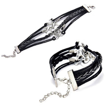 Jewelry Black Braided Wristband Bracelet Anchor Two birds Musical Note Eight Charms Bracelet Friendship Bracelets J4U66