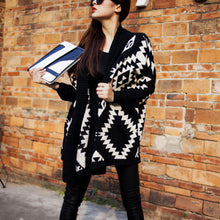 Women Coat Ladies Retro Vintage Batwing Sleeve Cardigans Geometric Pattern Knitted Sweater Women Knitwear Tops J4U66