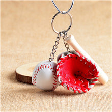 s 4 Colors Mini Three-piece baseball glove wooden bat keychain keyring fans souvenir novelty party gifts  J4U66