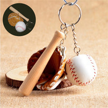 s 4 Colors Mini Three-piece baseball glove wooden bat keychain keyring fans souvenir novelty party gifts  J4U66