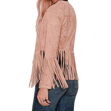 Women Jacket Short Tassel Jacket Ladies Solid Faux Suede Coat Cardigan M L XL J4U66