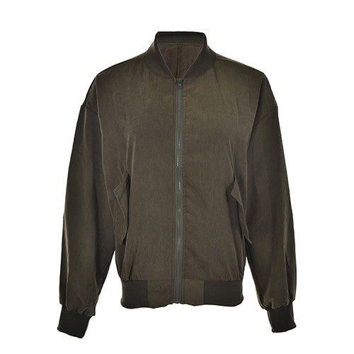 s Women Solid Flight Army Green Bomber Jacket Rib Sleeve Zipper Short Air Force Baseball Coats Clothing J4U66