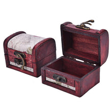 Chic Vintage Metal Lock Mini Stamp Jewelry Treasure Chest Case Wooden Box  J4U66