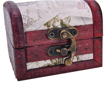 Chic Vintage Metal Lock Mini Stamp Jewelry Treasure Chest Case Wooden Box  J4U66
