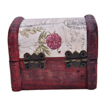 Chic Vintage Metal Lock Mini Stamp Jewelry Treasure Chest Case Wooden Box  J4U66