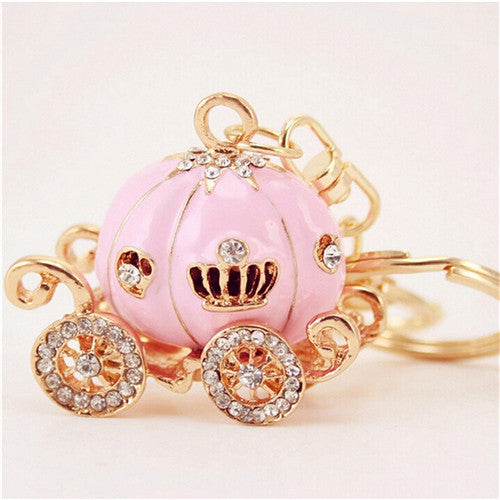 s Lovely Pumpkin Carriage Crystal Pendant Charm Purse Handbag Car Keyring Keychain Party Birthday Gift Pink White Colors J4U66