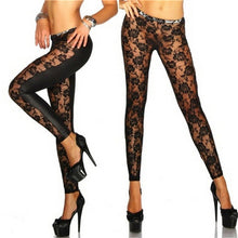 Sexy Girls Leggings Women Black Rose Floral Lace Faux Leather Leggings Pants Gifts  J4U66