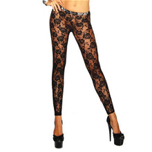 Sexy Girls Leggings Women Black Rose Floral Lace Faux Leather Leggings Pants Gifts  J4U66