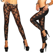 Sexy Girls Leggings Women Black Rose Floral Lace Faux Leather Leggings Pants Gifts  J4U66