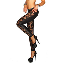 Sexy Girls Leggings Women Black Rose Floral Lace Faux Leather Leggings Pants Gifts  J4U66