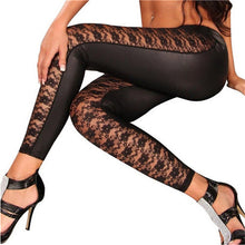 Sexy Girls Leggings Women Black Rose Floral Lace Faux Leather Leggings Pants Gifts  J4U66