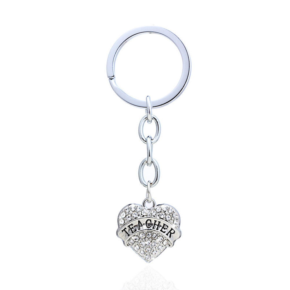 s Student Teacher's Day Gifts Friend Jewelry Charm Key Chain Love Heart Alloy Crystal Teacher Keyring  J4U66