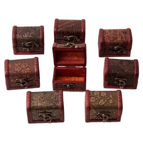 Vintage Wooden Jewelry Storage Treasure Chest Wood Box Case Organiser Gifts Carrrying Cases Random send J4U66