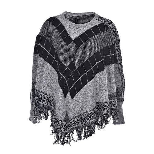Women's cloak sweater casual retro bat Sleeve shawl fringed cloak Pullover coat cardigan 2 Colors J4U66