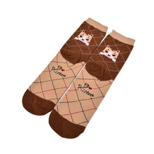 Cute Cartoon Cat Socks Striped Pattern Women Cotton Sock  J4U66