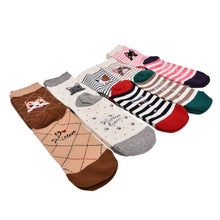 Cute Cartoon Cat Socks Striped Pattern Women Cotton Sock  J4U66