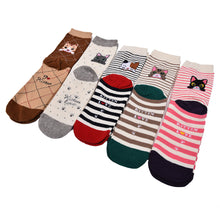 Cute Cartoon Cat Socks Striped Pattern Women Cotton Sock  J4U66