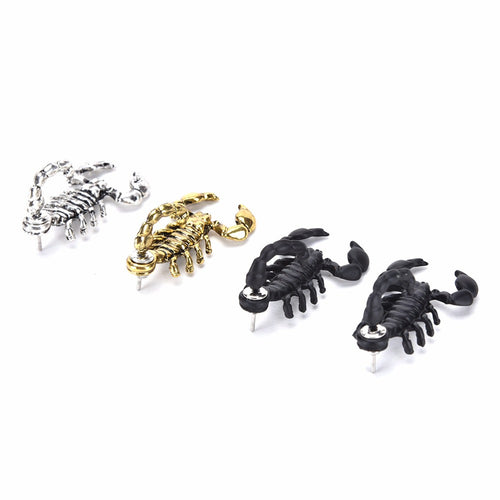 Ancient Men Women 3D Animal Metal Scorpion Ear Stud Earrings TS CA Gold, Silver, Black color J4U66