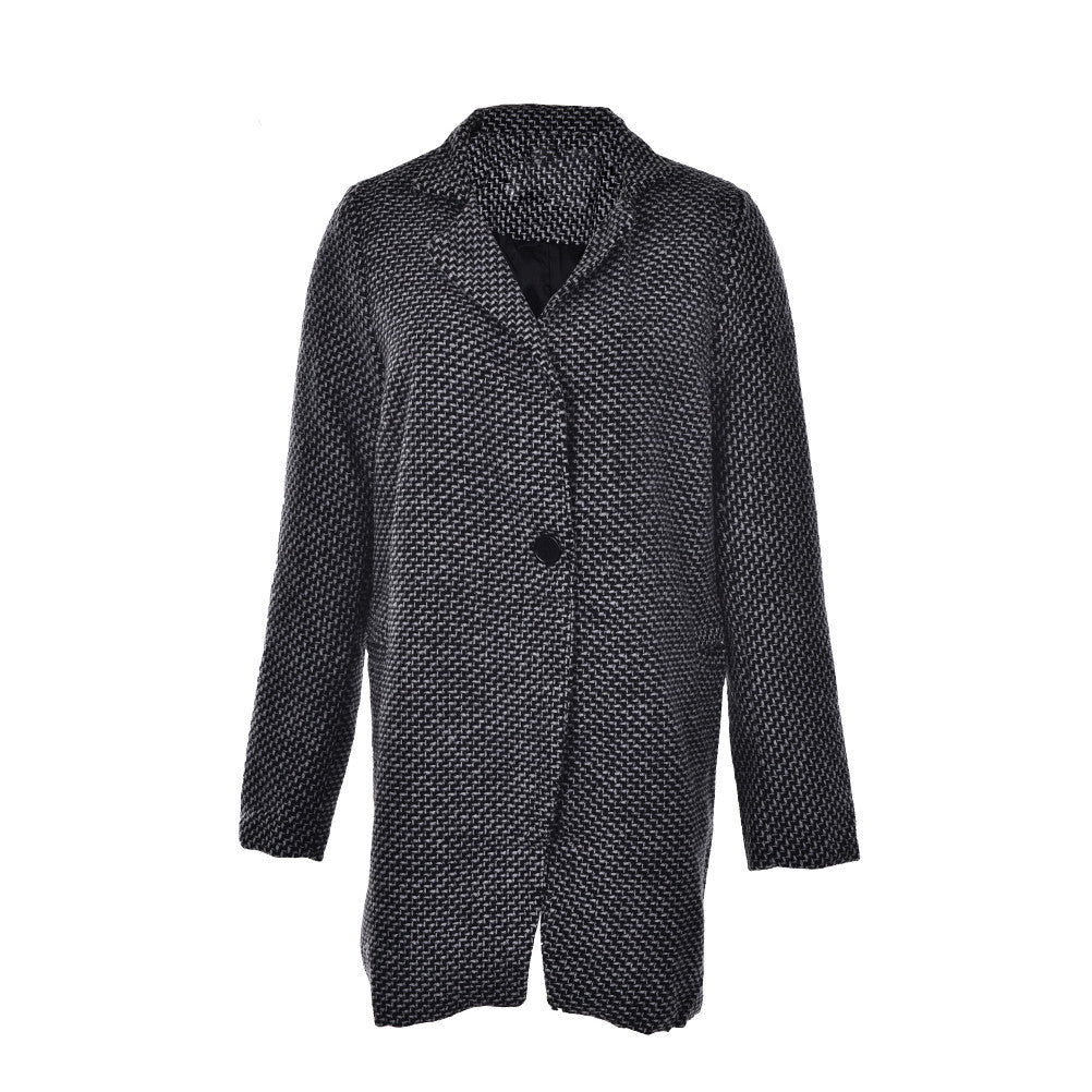 Women Long Coat Parka Jacket Casual Wool Blends Lapel Outwear Swallow Gird Patchwork Plaid Printed J4U66