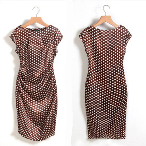 Casual Short Sleeve Bodycon Polka Dot Print Office Party Dresses Plus Size  vestidos J4U66