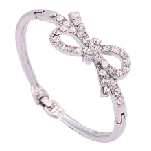Silver Plated Pretty Bowknot Cuff Crystal Bangle Hollow Rhinestone Bracelet Lady Gift J4U66