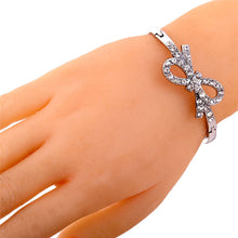 Silver Plated Pretty Bowknot Cuff Crystal Bangle Hollow Rhinestone Bracelet Lady Gift J4U66