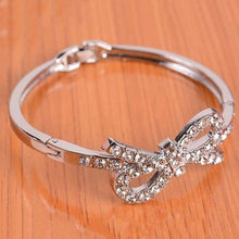 Silver Plated Pretty Bowknot Cuff Crystal Bangle Hollow Rhinestone Bracelet Lady Gift J4U66