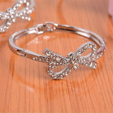 Silver Plated Pretty Bowknot Cuff Crystal Bangle Hollow Rhinestone Bracelet Lady Gift J4U66