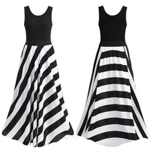 Style Women Long Beach Dress Black White Striped Maxi Dress J4U66