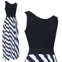 Style Women Long Beach Dress Black White Striped Maxi Dress J4U66
