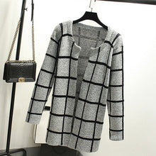 Women Cardigans Plaid Knitted Long Sleeve Sweater Knitted Casual Sweaters J4U66